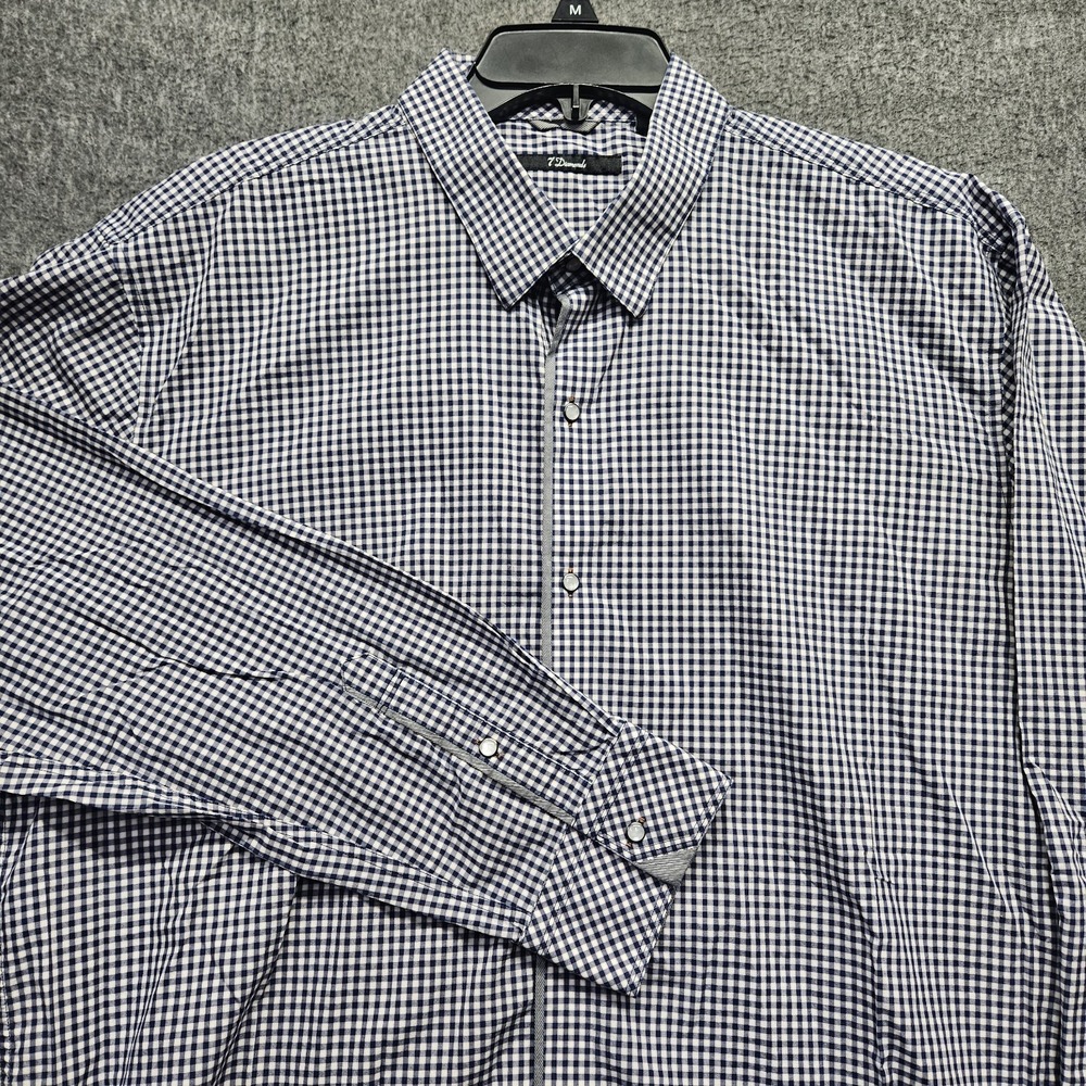 7 Diamonds Men's Pearl Snap Button Sz XXL Long Sleeve Shirt Plaid Blue